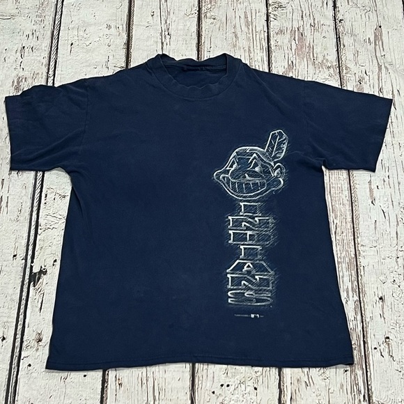 Vintage 90s Cleveland Indians MLB Baseball Sports Crewneck 1990s Tshirt - Picture 1 of 6